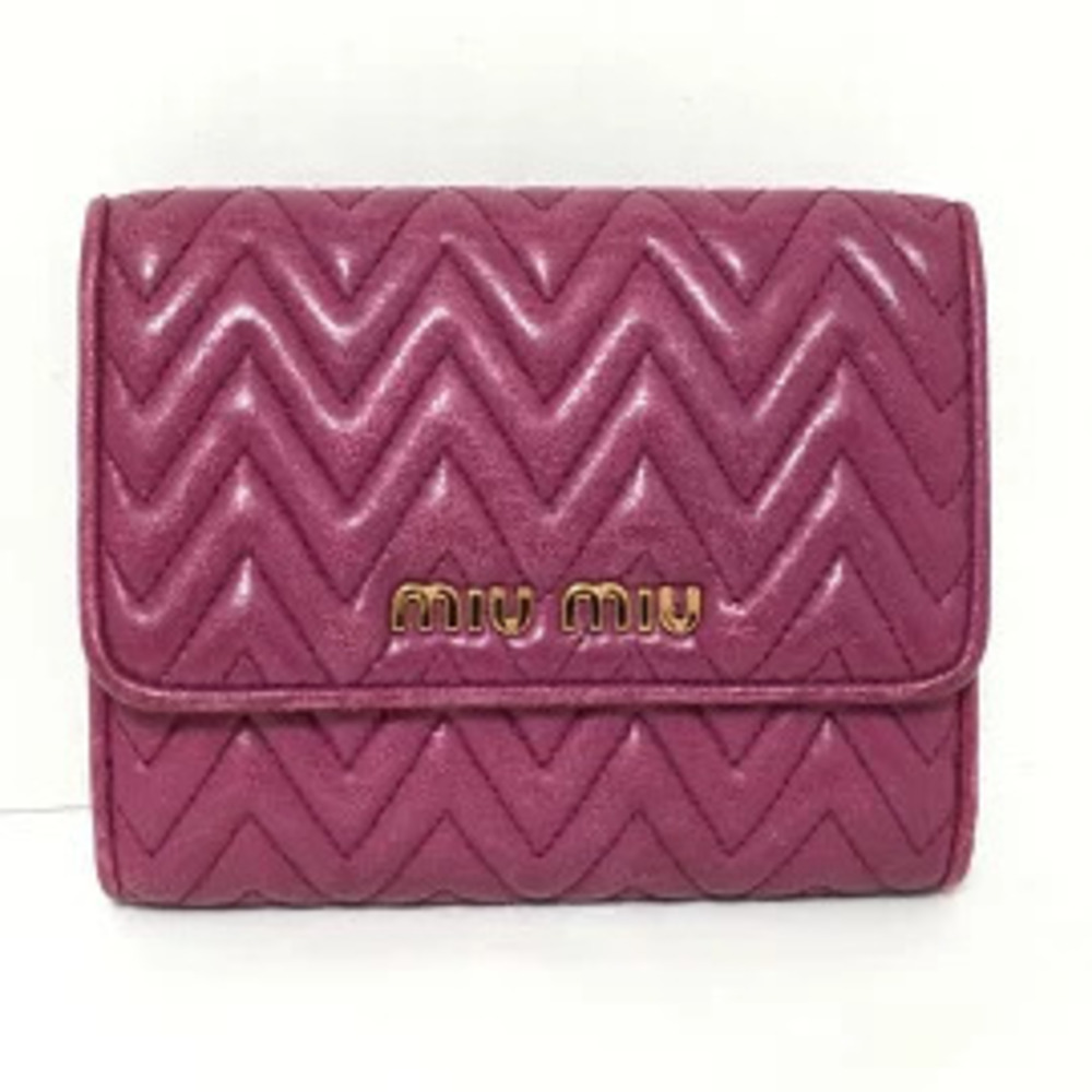 Miu Miu Matelasse Bi fold Wallet Pink Purple Leather